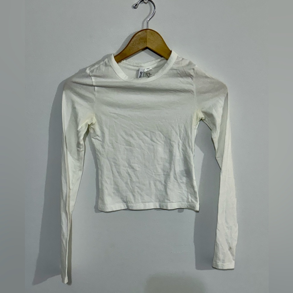 Divided By H&M - White Ribbed Girls Long Sleeve Shirt - Size XXS